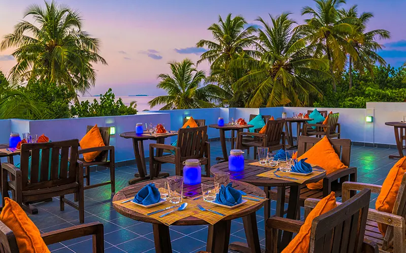 Rooftop terrace at Boutique Beach Dhigurah looking over the lagoon