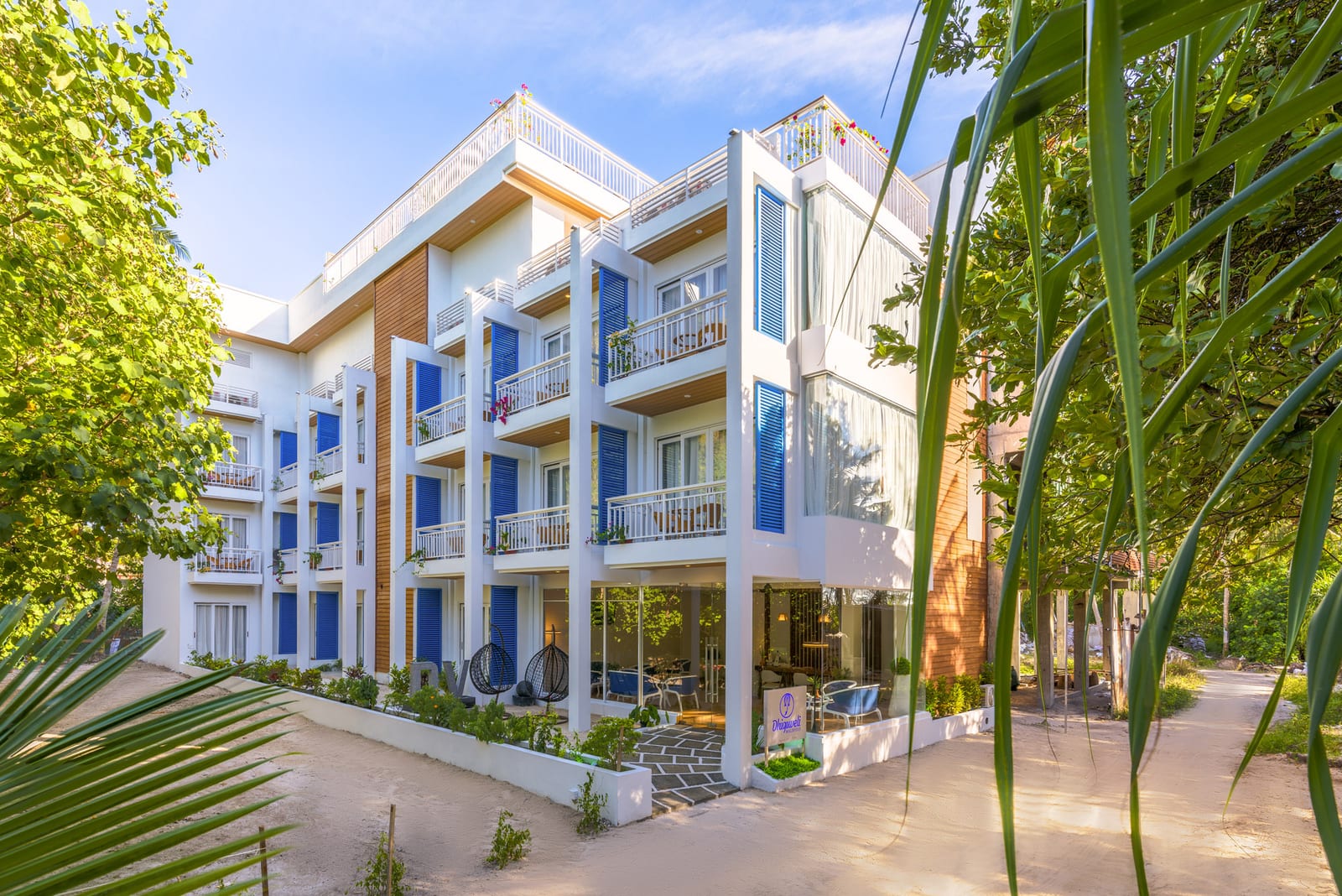 Beach and palms at Dhiguveli Maldives Dhigurah