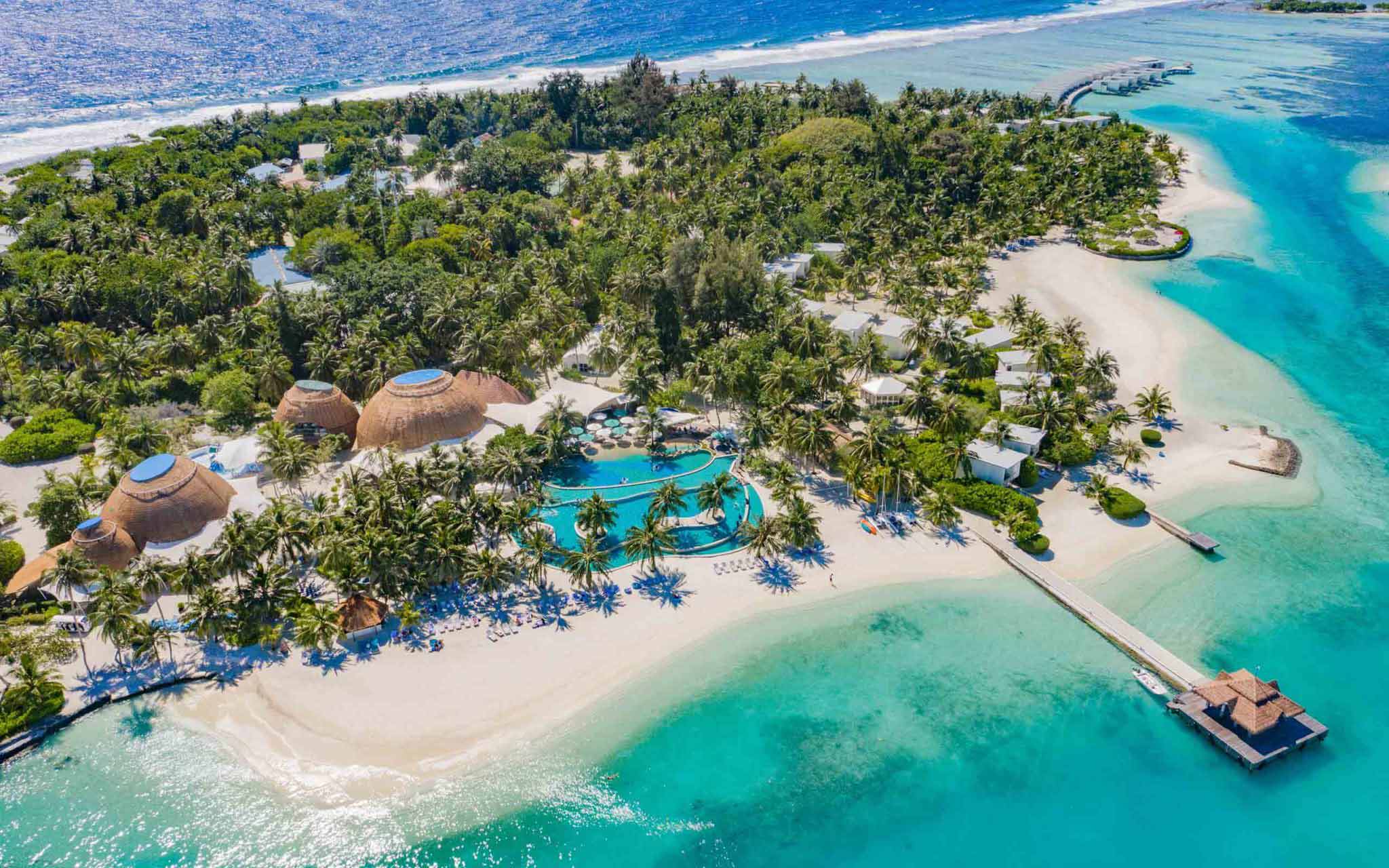 Aerial view of Holiday Inn Resort Kandooma Maldives in South Malé Atoll