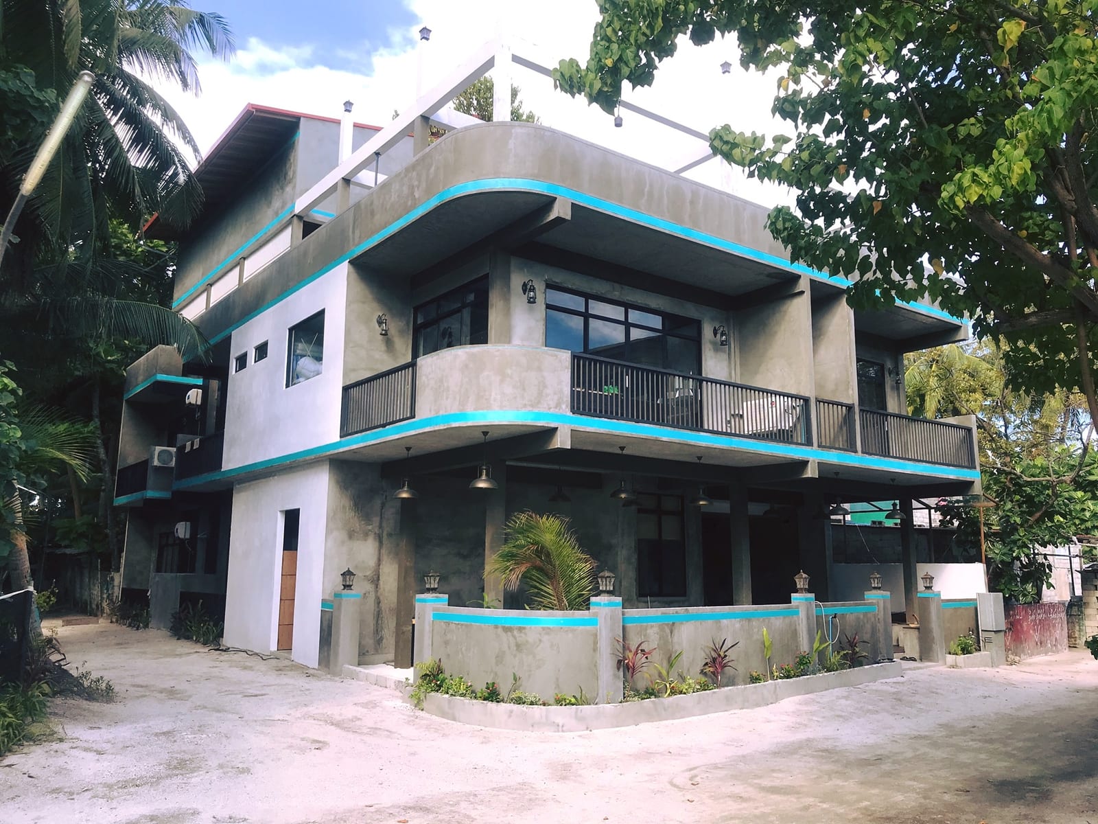 Industrial-chic facade of The Mureed in Fulidhoo